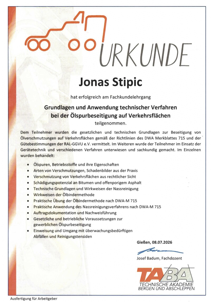 Urkunde J. Stipic