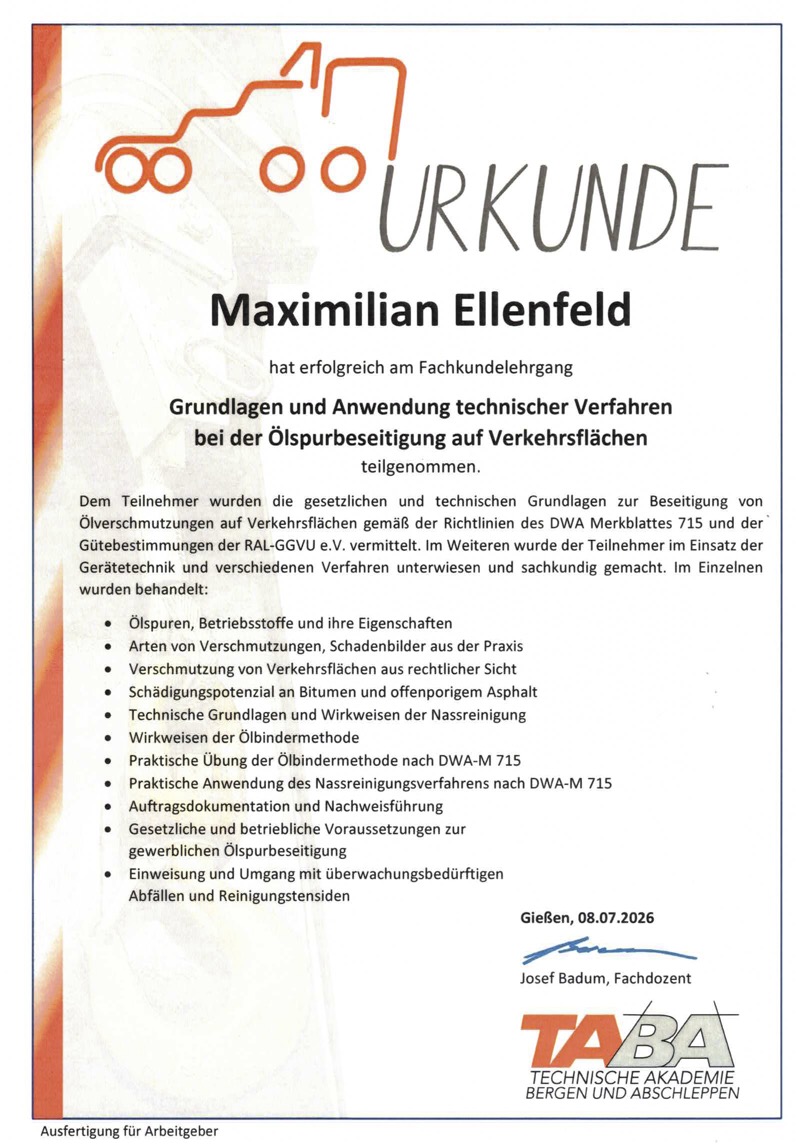Urkunde M. Ellenfeld
